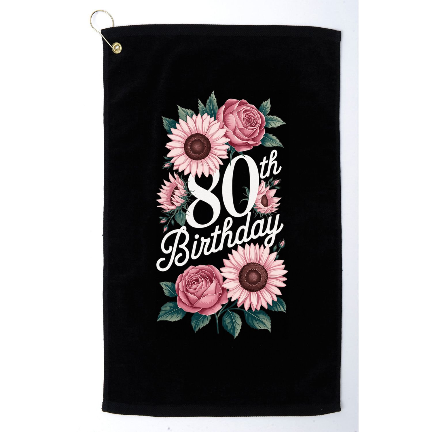 80th Birthday Party Floral Pink Eighty Years Old Golf Towel