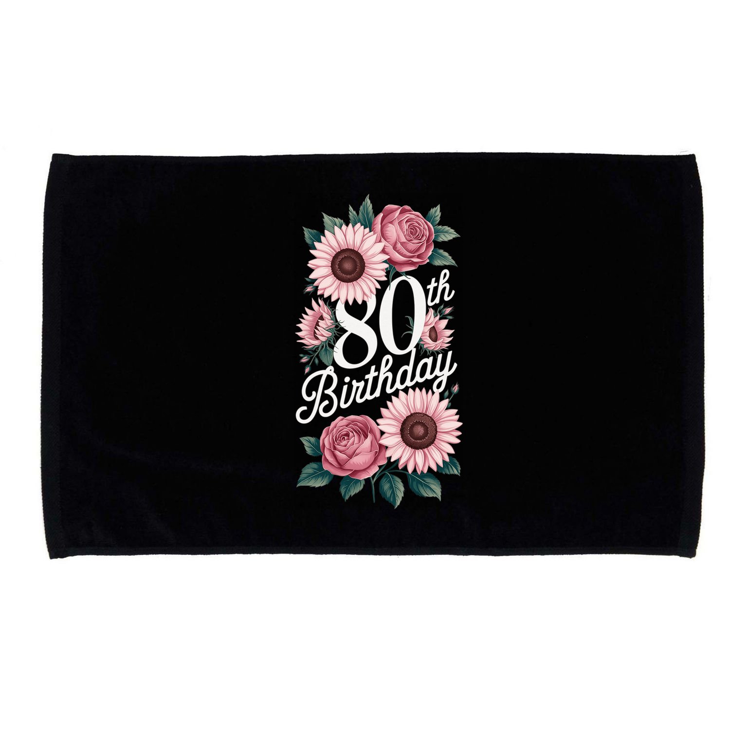 80th Birthday Party Floral Pink Eighty Years Old Microfiber Hand Towel