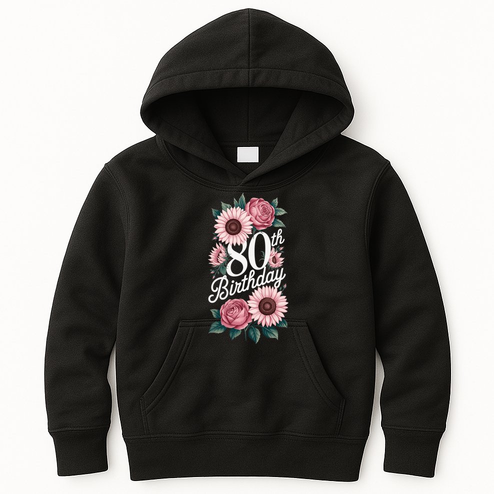 80th Birthday Party Floral Pink Eighty Years Old Kids Hoodie