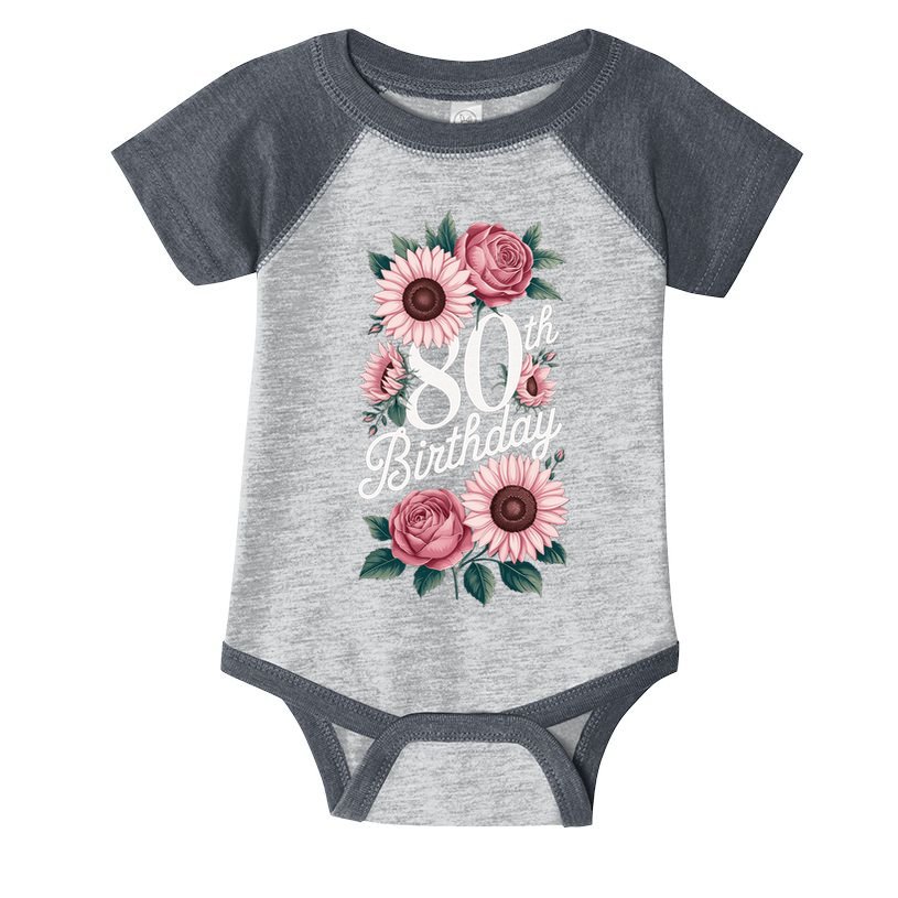 80th Birthday Party Floral Pink Eighty Years Old Infant Baby Jersey Bodysuit