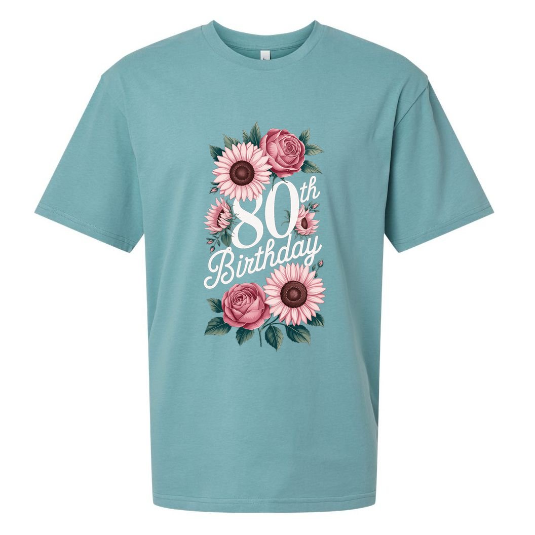 80th Birthday Party Floral Pink Eighty Years Old Sueded Cloud Jersey T-Shirt
