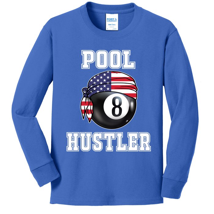 8 Ball Pool Hustler Billiards Funny Gift Pool Player Gift Kids Long Sleeve Shirt