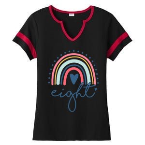 8th Birthday Rainbow Eight Year Old Cute Ladies Halftime Notch Neck Tee