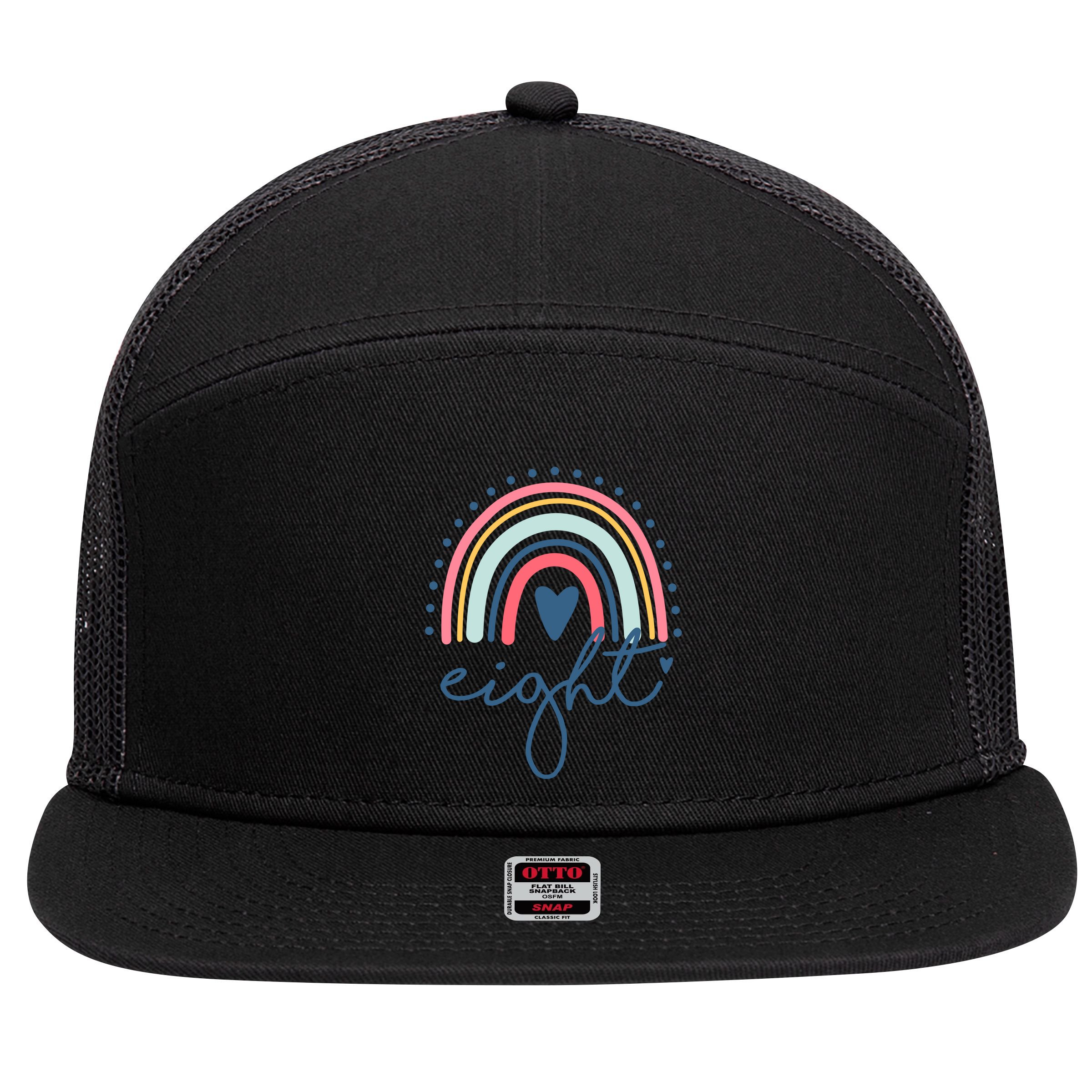 8th Birthday Rainbow Eight Year Old Cute 7 Panel Mesh Trucker Snapback Hat