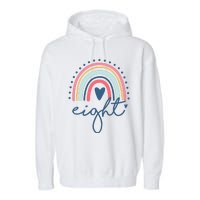 8th Birthday Rainbow Eight Year Old Cute Garment-Dyed Fleece Hoodie