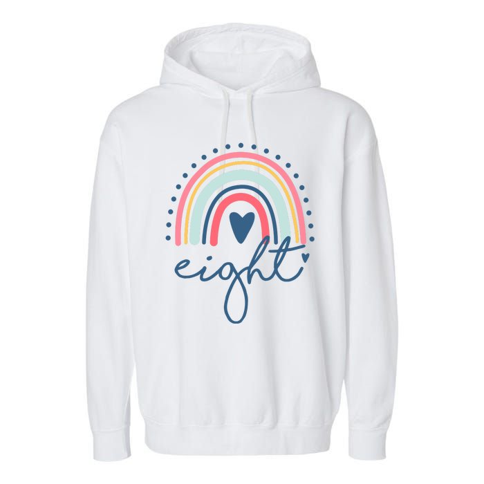 8th Birthday Rainbow Eight Year Old Cute Garment-Dyed Fleece Hoodie