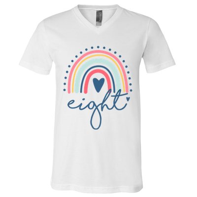 8th Birthday Rainbow Eight Year Old Cute V-Neck T-Shirt
