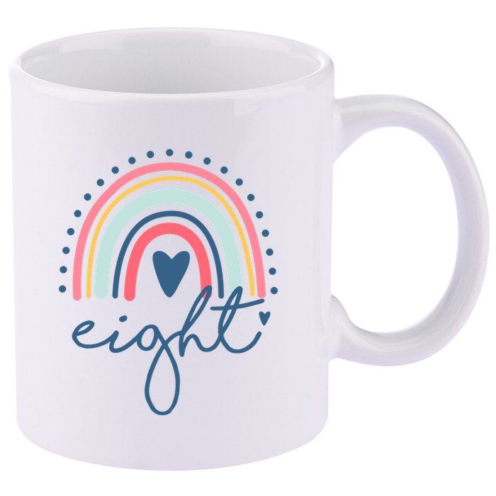 8th Birthday Rainbow Eight Year Old Cute 11oz C Handle Ceramic Mug