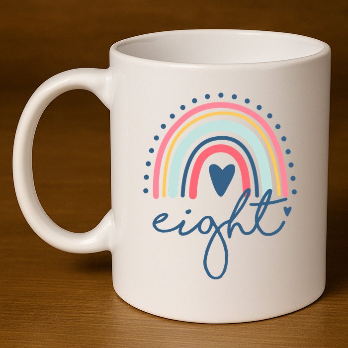 8th Birthday Rainbow Eight Year Old Cute 11oz C Handle Ceramic Mug