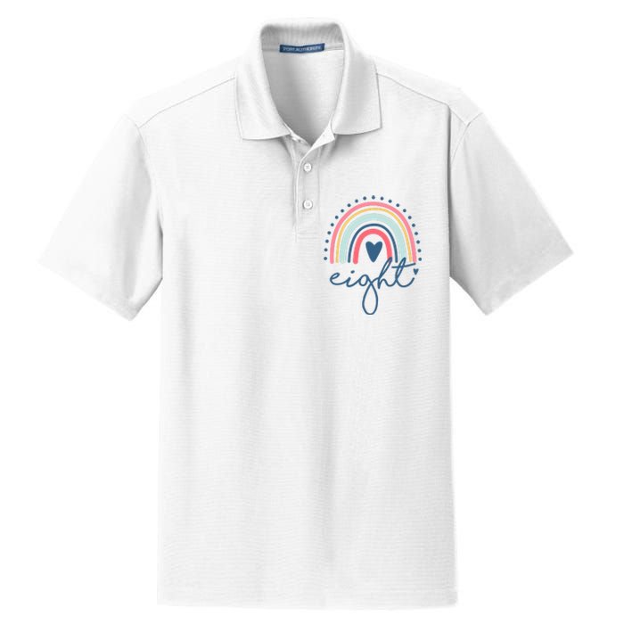 8th Birthday Rainbow Eight Year Old Cute Dry Zone Grid Polo