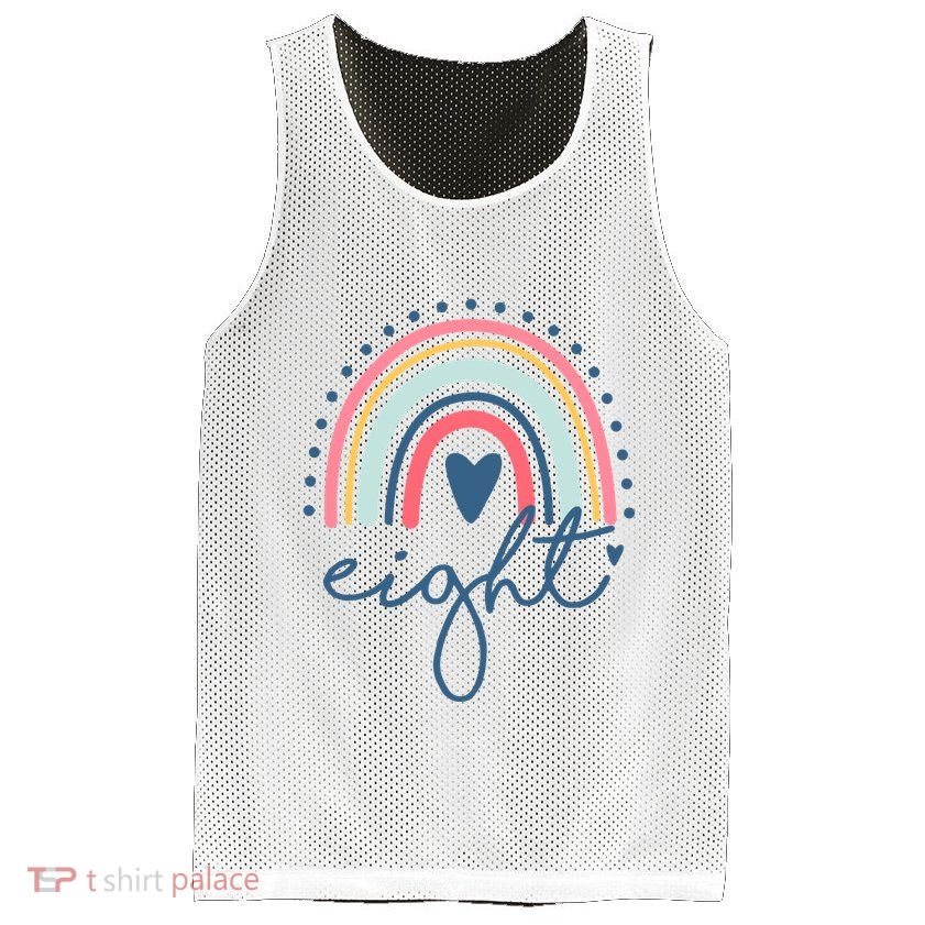 8th Birthday Rainbow Eight Year Old Cute Mesh Reversible Basketball Jersey Tank
