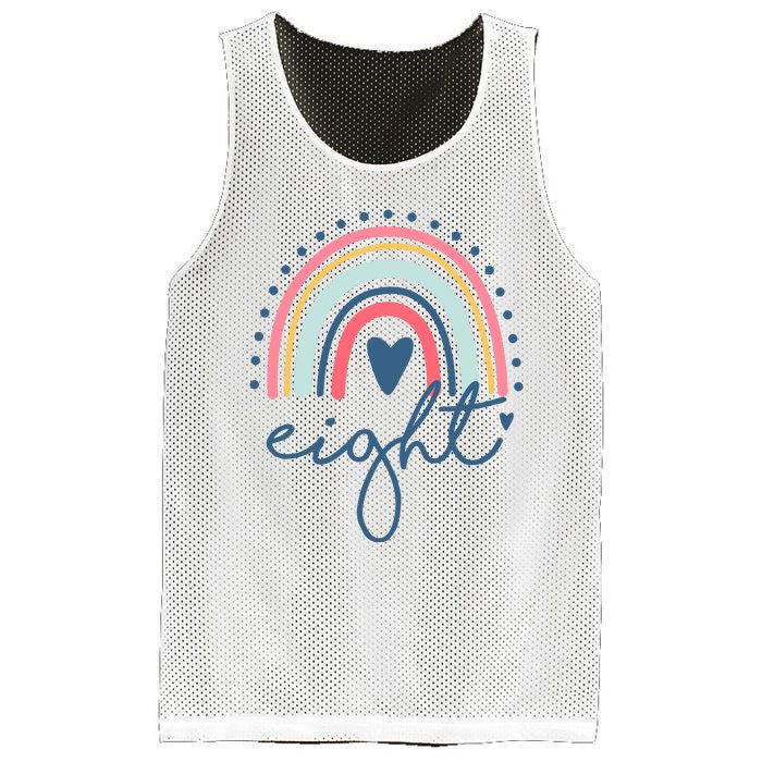 8th Birthday Rainbow Eight Year Old Cute Mesh Reversible Basketball Jersey Tank