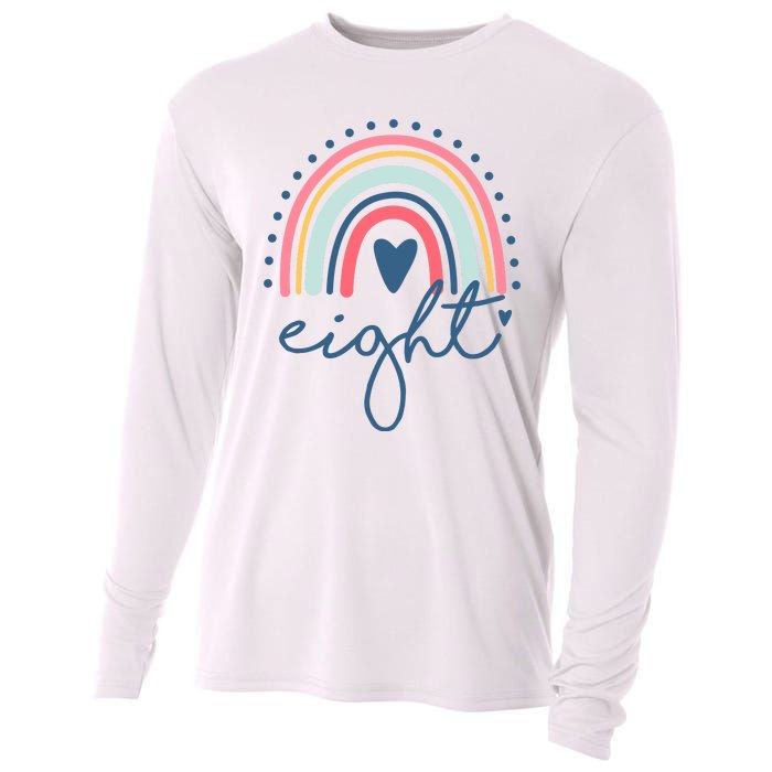 8th Birthday Rainbow Eight Year Old Cute Cooling Performance Long Sleeve Crew