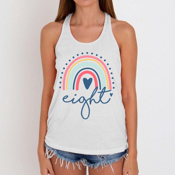 8th Birthday Rainbow Eight Year Old Cute Women's Knotted Racerback Tank