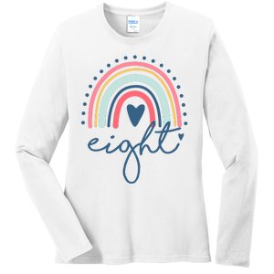 8th Birthday Rainbow Eight Year Old Cute Ladies Long Sleeve Shirt