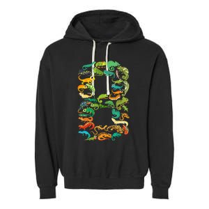 8th Birthday Reptiles Lizards Themed 8 Year Old Garment-Dyed Fleece Hoodie