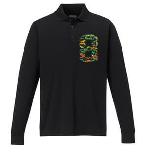 8th Birthday Reptiles Lizards Themed 8 Year Old Performance Long Sleeve Polo