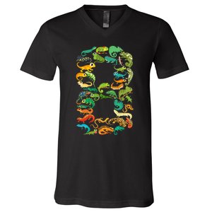 8th Birthday Reptiles Lizards Themed 8 Year Old V-Neck T-Shirt