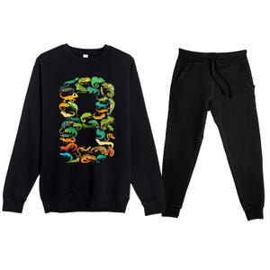 8th Birthday Reptiles Lizards Themed 8 Year Old Premium Crewneck Sweatsuit Set