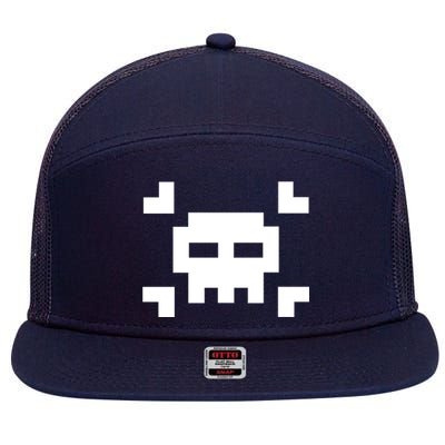 8 Bit Skull 7 Panel Mesh Trucker Snapback Hat