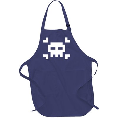 8 Bit Skull Full-Length Apron With Pockets