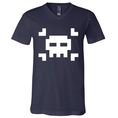 8 Bit Skull V-Neck T-Shirt