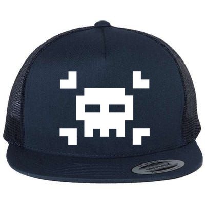 8 Bit Skull Flat Bill Trucker Hat