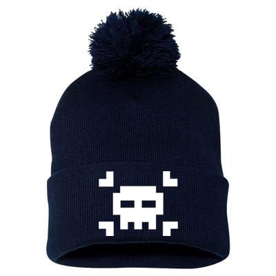 8 Bit Skull Pom Pom 12in Knit Beanie