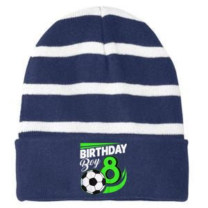 8th Birthday Soccer 8 Years Old Birthday Party Decor Striped Beanie with Solid Band