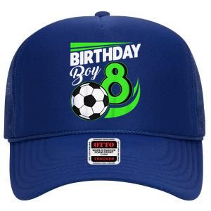 8th Birthday Soccer 8 Years Old Birthday Party Decor High Crown Mesh Back Trucker Hat