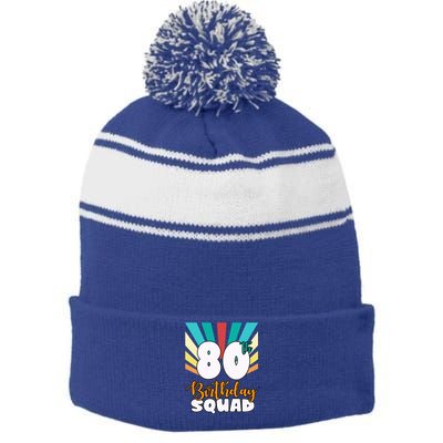 80th Birthday Squad 80 Years Old Stripe Pom Pom Beanie