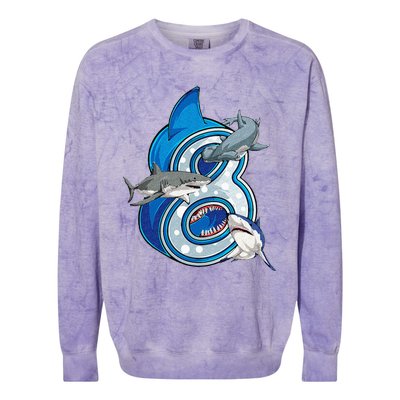 8th Birthday Shark 8 years Old Ocean Shark Bday Colorblast Crewneck Sweatshirt