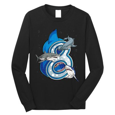 8th Birthday Shark 8 years Old Ocean Shark Bday Long Sleeve Shirt