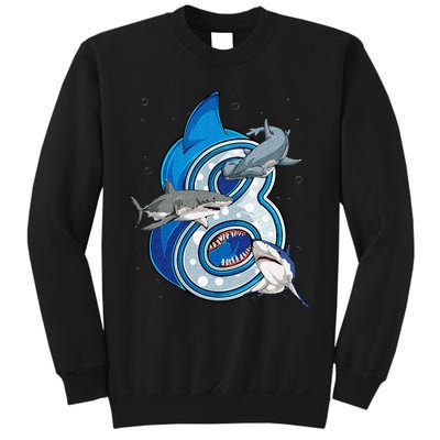 8th Birthday Shark 8 years Old Ocean Shark Bday Sweatshirt