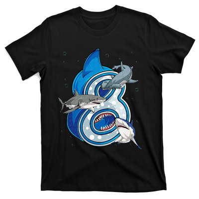 8th Birthday Shark 8 years Old Ocean Shark Bday T-Shirt