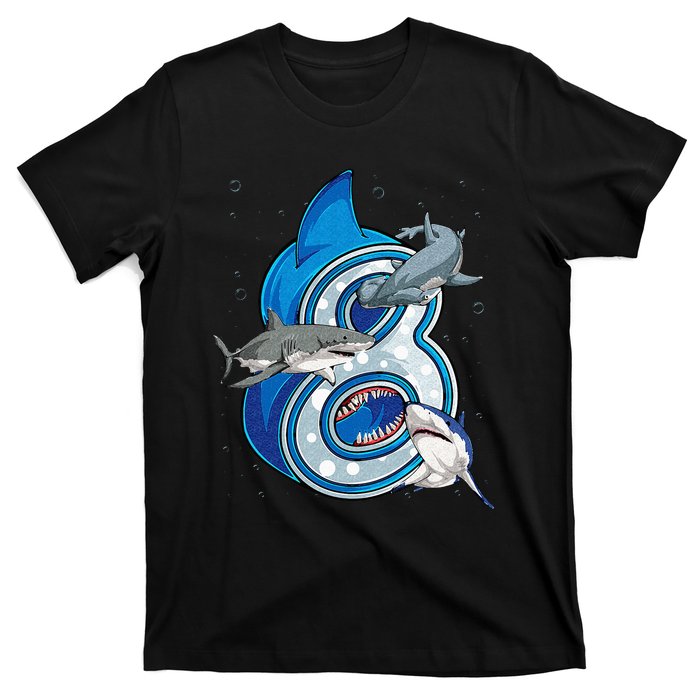 8th Birthday Shark 8 years Old Ocean Shark Bday T-Shirt