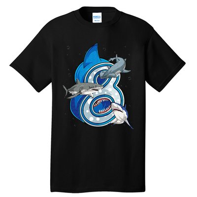 8th Birthday Shark 8 years Old Ocean Shark Bday Tall T-Shirt