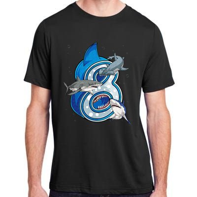 8th Birthday Shark 8 years Old Ocean Shark Bday Adult ChromaSoft Performance T-Shirt