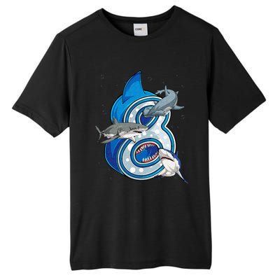 8th Birthday Shark 8 years Old Ocean Shark Bday Tall Fusion ChromaSoft Performance T-Shirt