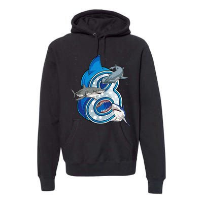 8th Birthday Shark 8 years Old Ocean Shark Bday Premium Hoodie