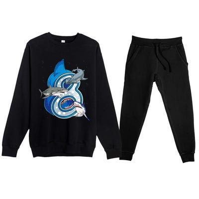 8th Birthday Shark 8 years Old Ocean Shark Bday Premium Crewneck Sweatsuit Set