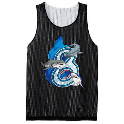 8th Birthday Shark 8 years Old Ocean Shark Bday Mesh Reversible Basketball Jersey Tank