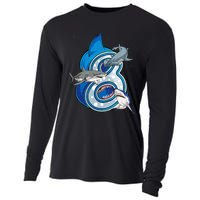 8th Birthday Shark 8 years Old Ocean Shark Bday Cooling Performance Long Sleeve Crew