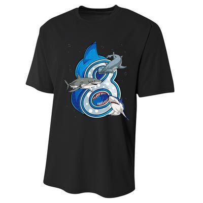 8th Birthday Shark 8 years Old Ocean Shark Bday Performance Sprint T-Shirt