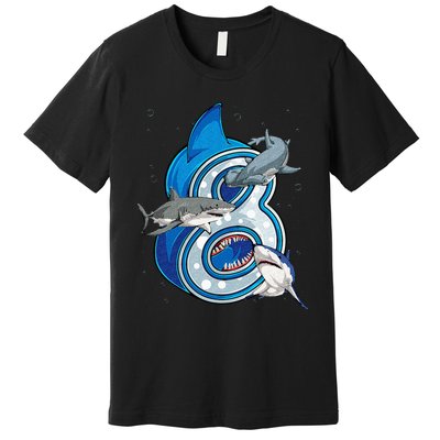 8th Birthday Shark 8 years Old Ocean Shark Bday Premium T-Shirt