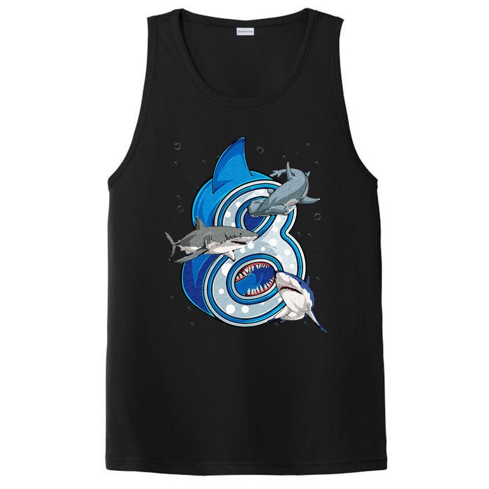 8th Birthday Shark 8 years Old Ocean Shark Bday PosiCharge Competitor Tank