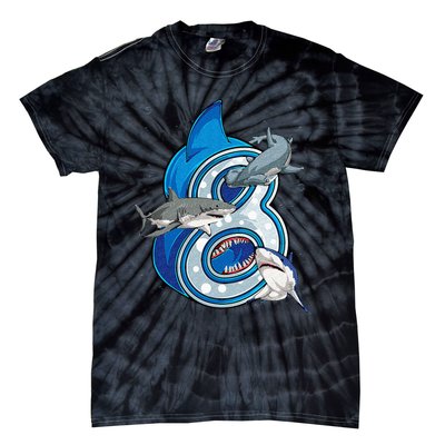 8th Birthday Shark 8 years Old Ocean Shark Bday Tie-Dye T-Shirt