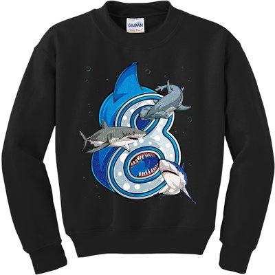 8th Birthday Shark 8 years Old Ocean Shark Bday Kids Sweatshirt