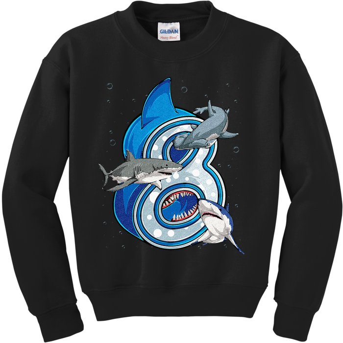 8th Birthday Shark 8 years Old Ocean Shark Bday Kids Sweatshirt