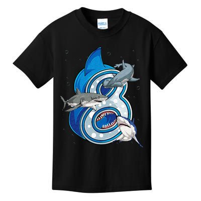 8th Birthday Shark 8 years Old Ocean Shark Bday Kids T-Shirt